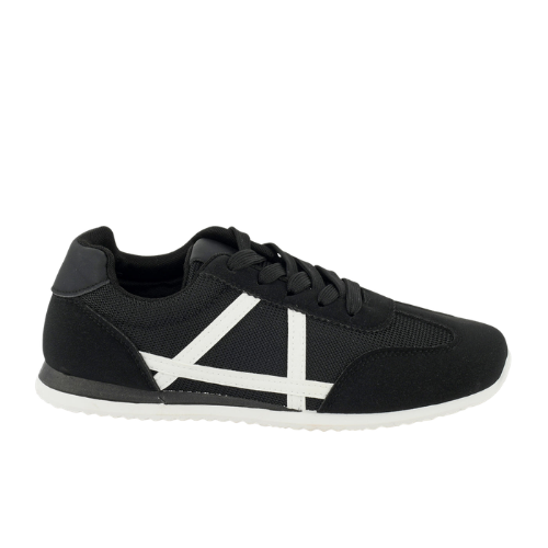 Wexlay Wear Men's Black & White Mesh Suede Low-Top Retro Runner Sneakers