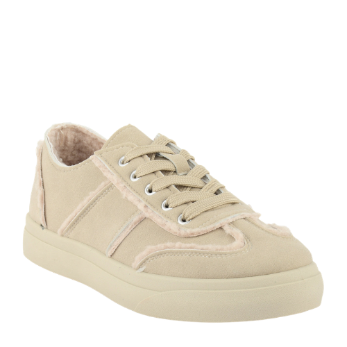Wexlay Wear Women's Beige Suede & Faux-Fleece Low-Top Casual Sneakers