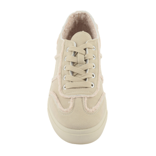 Wexlay Wear Women's Beige Suede & Faux-Fleece Low-Top Casual Sneakers