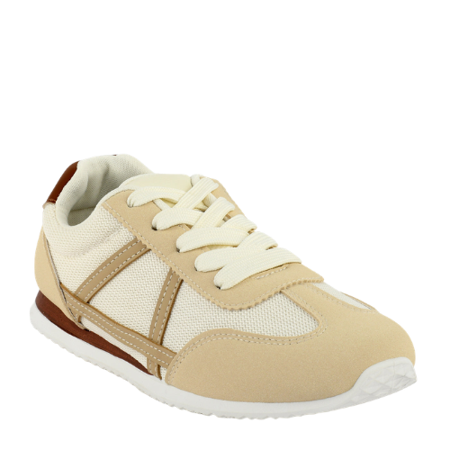 Wexlay Wear Men's Off-White & Tan Mesh Suede Low-Top Retro Runner Sneakers