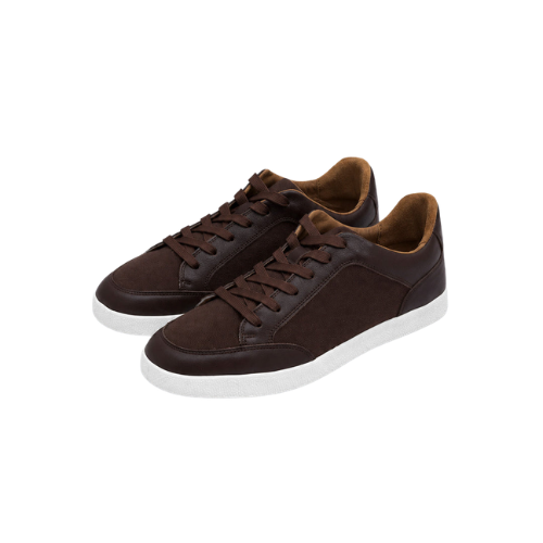 Wexlay Wear Men's Dark Brown Leather & Suede Low-Top Court Sneakers