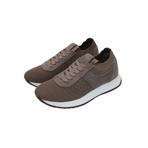 Wexlay Wear Men's Taupe Brown Breathable Knit & Suede Low-Top Sneakers