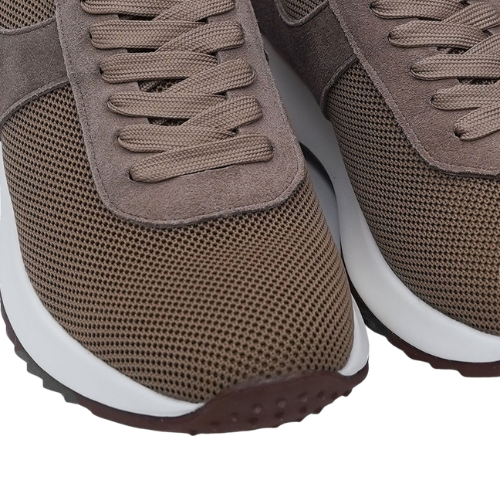 Wexlay Wear Men's Taupe Brown Breathable Knit & Suede Low-Top Sneakers