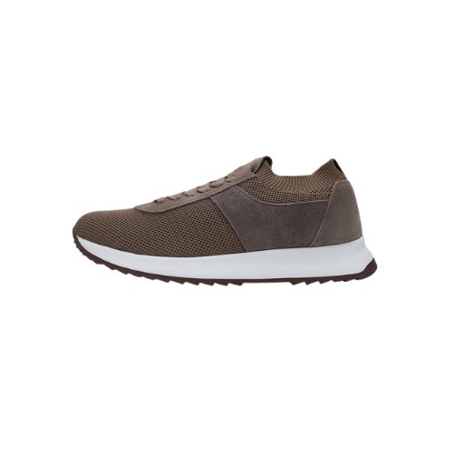 Wexlay Wear Men's Taupe Brown Breathable Knit & Suede Low-Top Sneakers