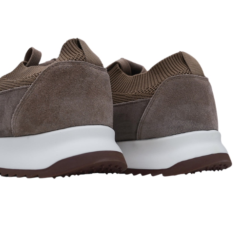 Wexlay Wear Men's Taupe Brown Breathable Knit & Suede Low-Top Sneakers