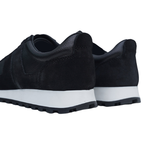 Wexlay Wear Men's Black Leather & Suede Low-Top Casual Sneakers