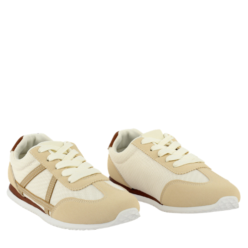Wexlay Wear Men's Off-White & Tan Mesh Suede Low-Top Retro Runner Sneakers