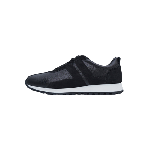 Wexlay Wear Men's Black Leather & Suede Low-Top Casual Sneakers