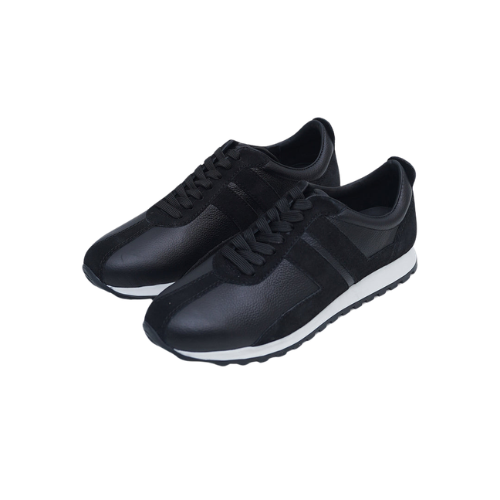 Wexlay Wear Men's Black Leather & Suede Low-Top Casual Sneakers