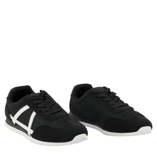 Wexlay Wear Men's Black & White Mesh Suede Low-Top Retro Runner Sneakers