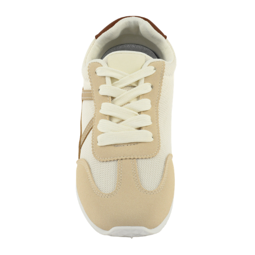 Wexlay Wear Men's Off-White & Tan Mesh Suede Low-Top Retro Runner Sneakers