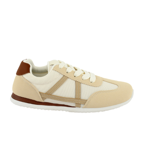 Wexlay Wear Men's Off-White & Tan Mesh Suede Low-Top Retro Runner Sneakers