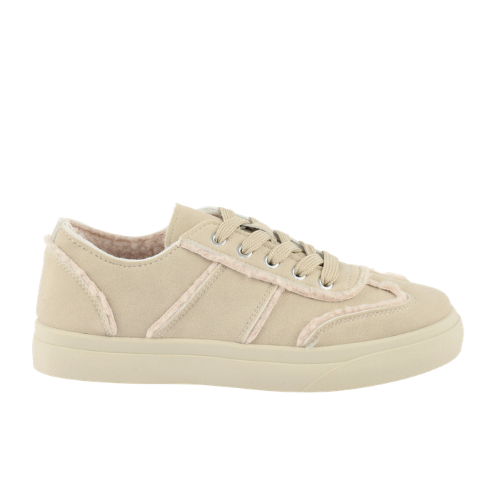 Wexlay Wear Women's Beige Suede & Faux-Fleece Low-Top Casual Sneakers