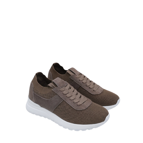 Wexlay Wear Men's Taupe Brown Breathable Knit & Suede Low-Top Sneakers