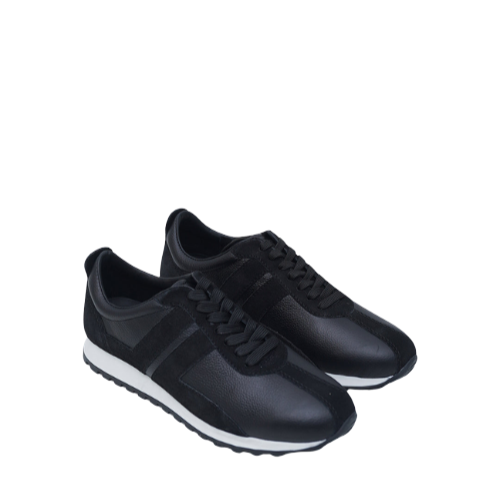 Wexlay Wear Men's Black Leather & Suede Low-Top Casual Sneakers