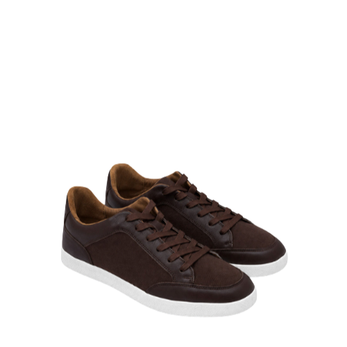Wexlay Wear Men's Dark Brown Leather & Suede Low-Top Court Sneakers